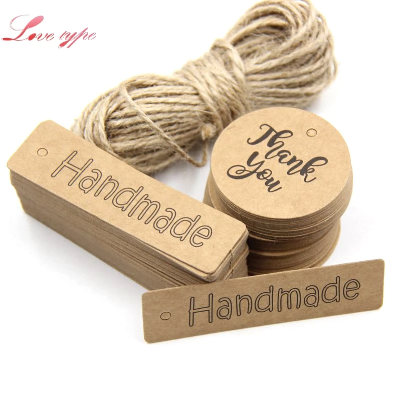 100 шт. Спасибо/Handmad Бумага Теги + 10 метров веревки DIY Craft этикетки для Свадебная