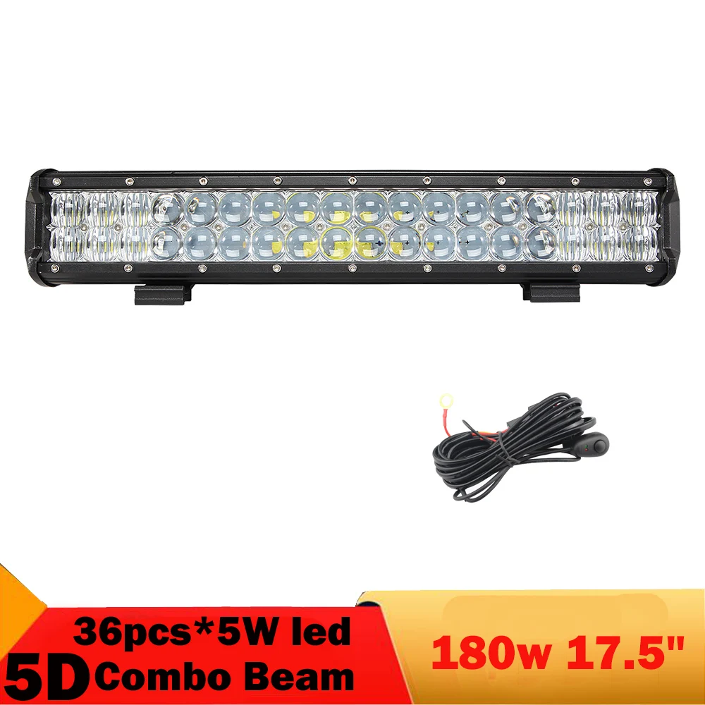 

180W combo beam led light bar ip68 waterproof High intensity offroad led light 5D 6000k 17.5inch LED bar for atv/utv Emergency