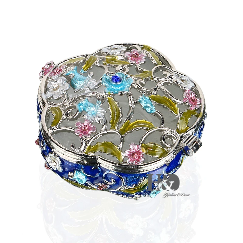 

H&D Hinged Trinket Box Jeweled Hand-painted Patterns Jewelry Box Bejeweled Box Collectible for Women (flower)