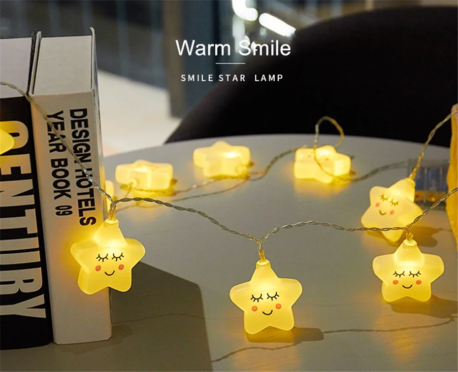 1 м 10 светодиодный гирлянда Smile Stars гирлянды подарок для детей Детские Декорации для комнаты вечерние новогодние елки на батарейках