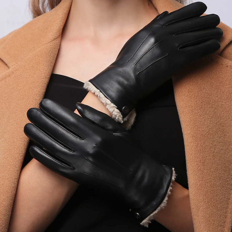 Genuine Leather Gloves Female New Winter Lamb Cashmere Sheepskin Woman Gloves Short Style Plus Velvet Thicken Keep Warm NW181-9 Genuine Leather Gloves Female New Winter Lamb Cashmere Sheepskin Woman Gloves Short Style Plus Velvet Thicken Keep Warm NW181-9