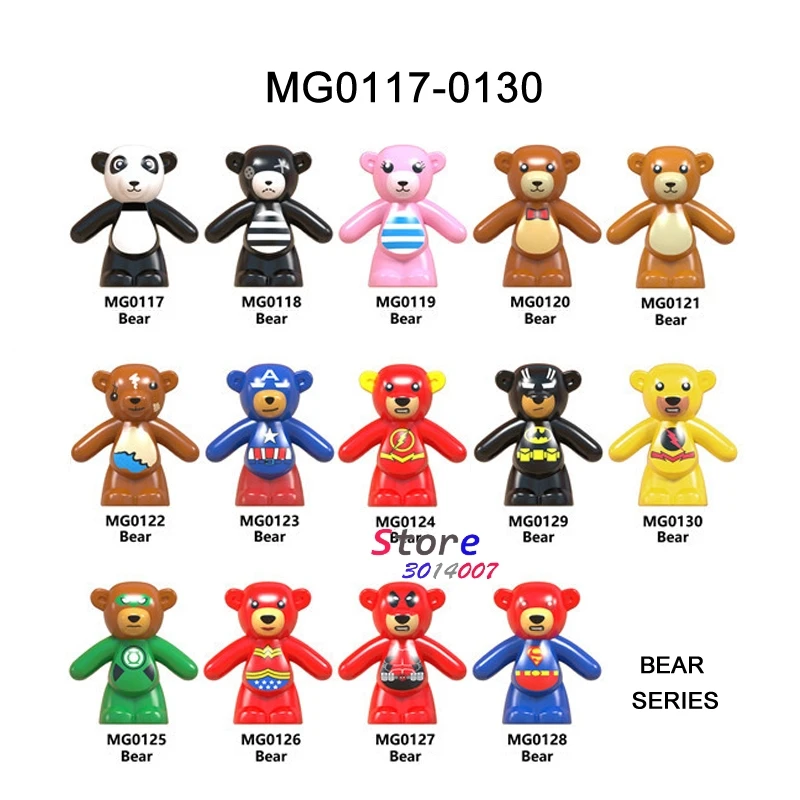 

Single Building Blocks Cartoon Super Heroes Bear Costume Wonderwoman Superman Flash Lantern Batman Model toy for children
