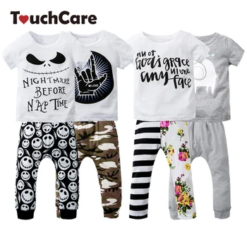 

Newborn Cotton Cute Cartoon Baby Boy Girl Clothing Set Infant Elephant Words Printed T-shirt Tops+Pants ShortSleeve Kids Clothes