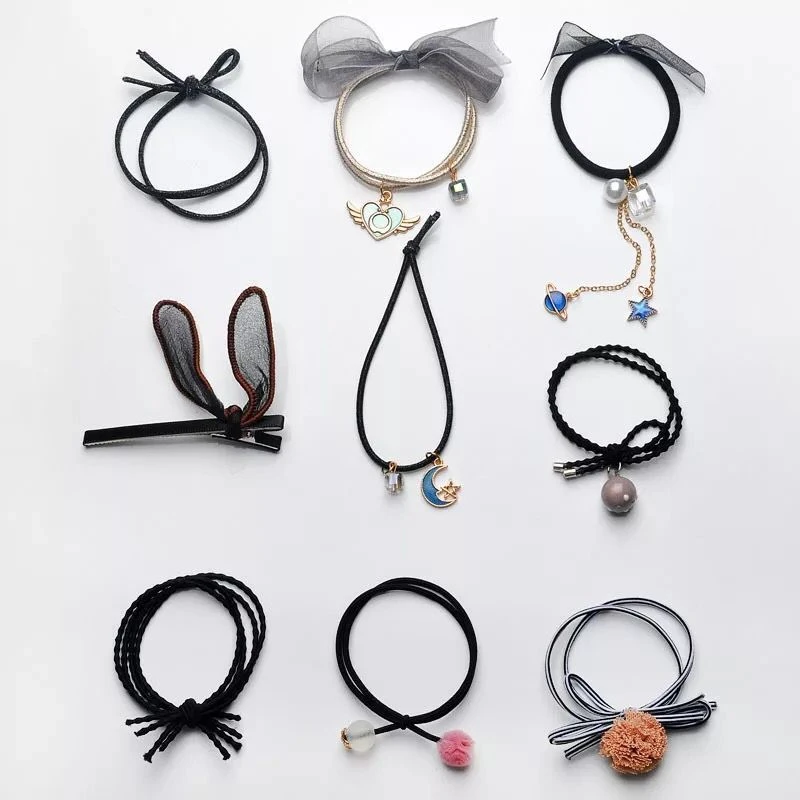 Solid Kawaii 9 Pcs A Pack Classic Fashion Head Rope Ribbon Elastic Hair Bands Simple Colorful Rubber Band Multicolor Hair Ring