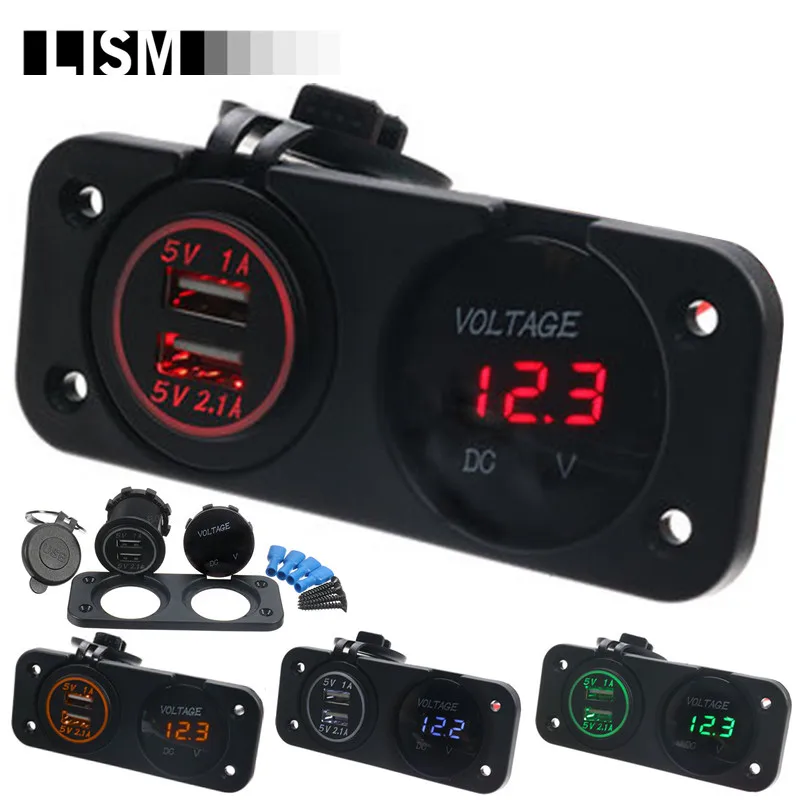 

LED 12V 2.1A 1A 2USB 2Ports Cigarette Lighter Socket Charger Adapter Dual Power Outlet Splitter Auto Motorbike Boat Accessories