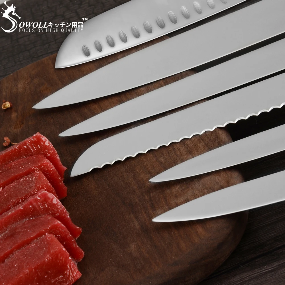 Кухонные ножи SOWOLL, ножи из нержавеющей стали, нож для очистки овощей Santoku, нож для нарезки хлеба, нож для измельчения, кухонная принадлежность, инструменты