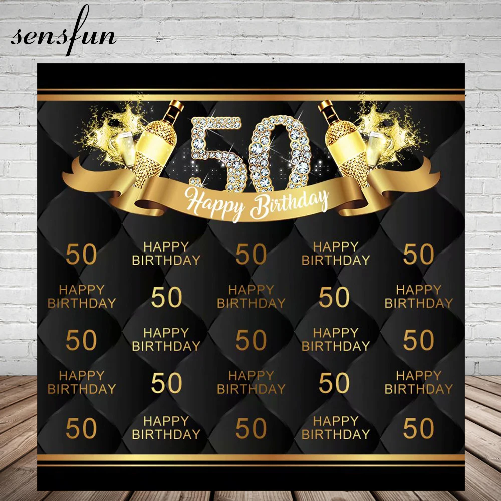 Sensfun Bling Diamond Happy 50 день рождения фон хороший текст черный фотографии фоны для фотостудии винил