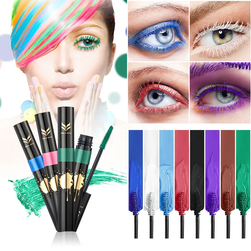 

HUAMINALI Sexy Colorful Mascara Charming Eyelashes 8 Colors Purple Red Blue Mascara Waterproof Curl Lengthening Cosmetics Makeup