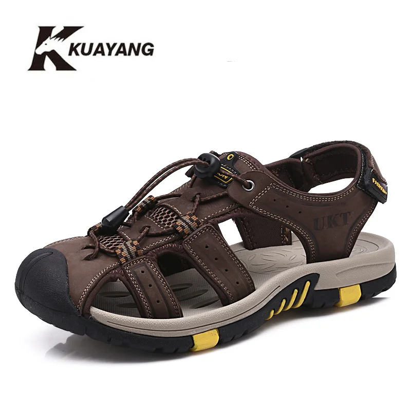 

New Arrival Genuine Leather Sandals Men Summer Leisure New Design Superstar Fashion Walking Beach Flat Air Mesh Slippers Rubber