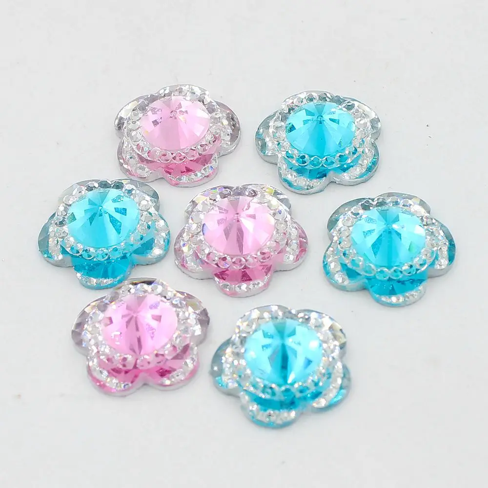 

New Bling 24pcs 14mm Multi Colors Flower Resin Rhinestone Flatback Cabochon Stone DIY Wedding Decoration Crafts