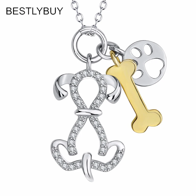 

925 Sterling Silver Puppy Dog Paw Print pendant necklace cute animal statement chain neckalce For Women Collares jewelry gift