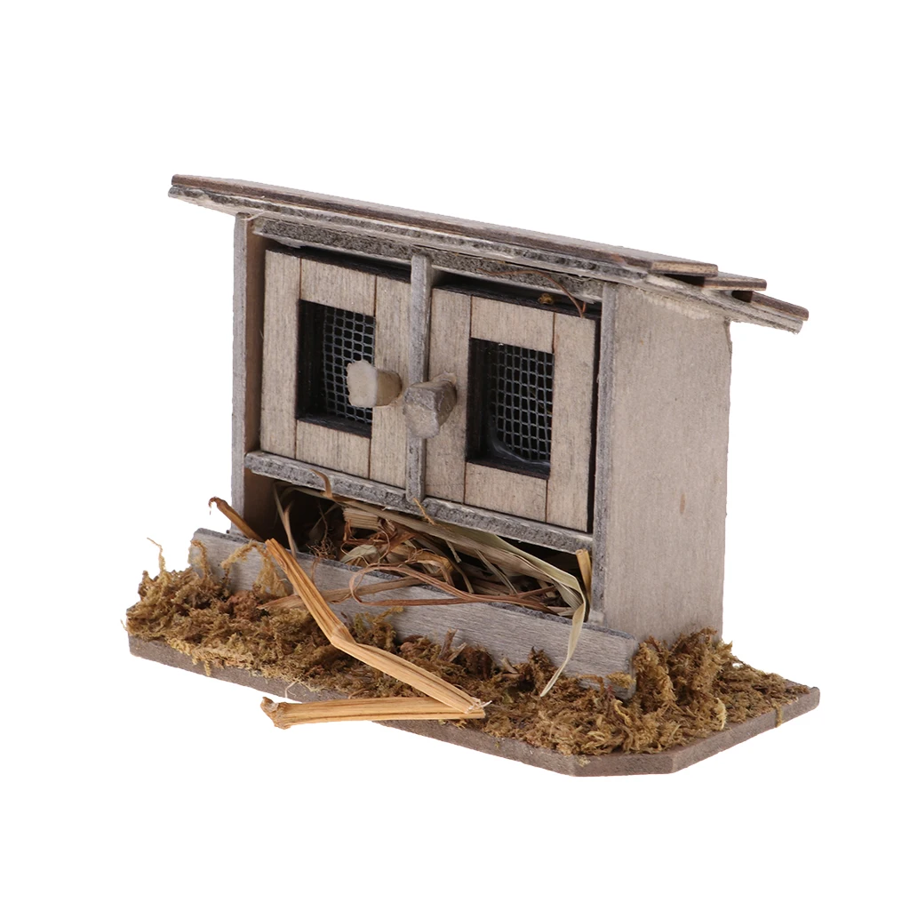 

1/12 Miniatures Dollhouse Wooden Simulation Chicken Coop Decoration Mini Chicken Coop for Dollhouse Decoration Accessories