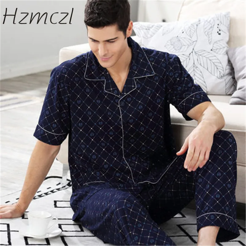 Hzmczl Men Pajamas Sets Cotton Leaf Men Sleepwear Casual Style