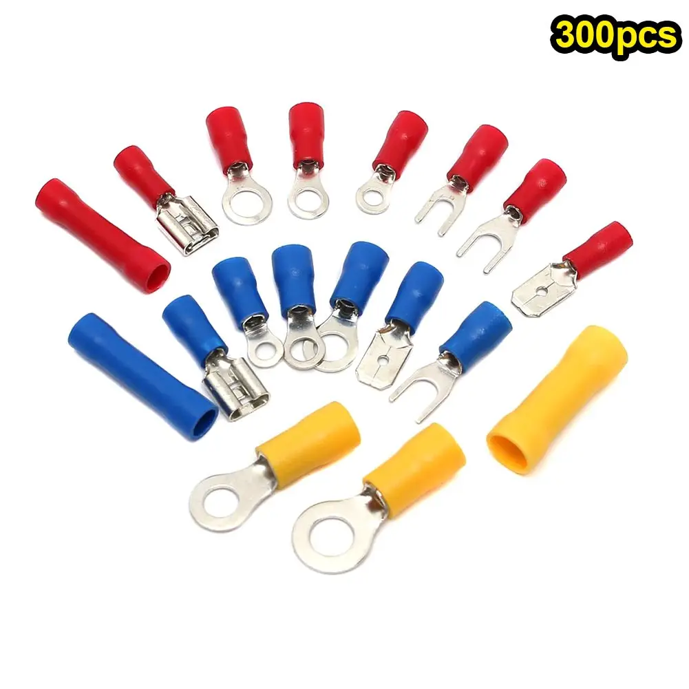 

Newest 300 Pcs/Set Electrical Connector Kit Mixed Assorted Insulated Wire Crimp Terminals Sleeve With Plastic Box