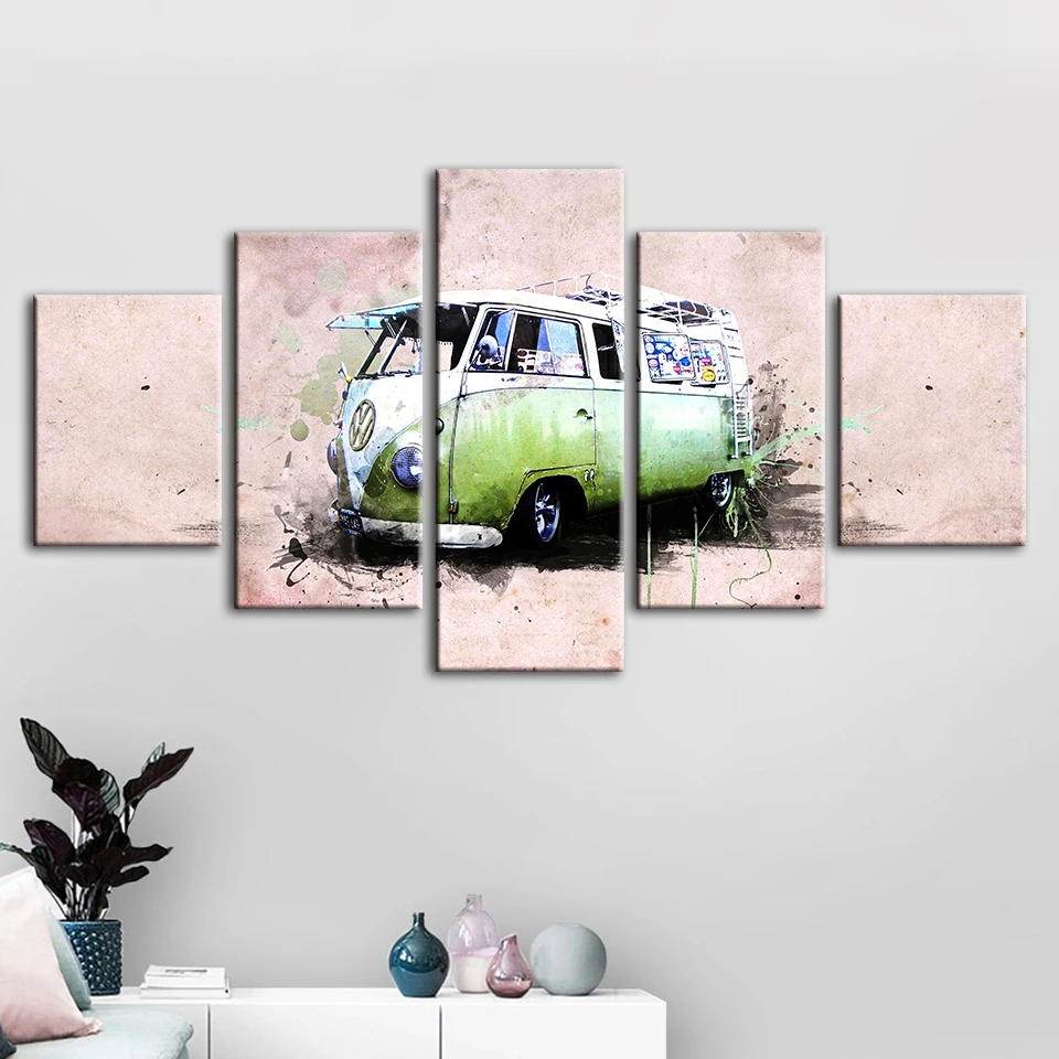 

Canvas Paintings Wall Art HD Print 5 Panel Volkswagen Bus Poster Home Decorative Modular Pictures For Modern Bedroom Framework