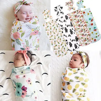 

Emmababy New Soft Muslin Cotton Floral Newborn Baby Swaddle Blanket Bath Towel+ Headband