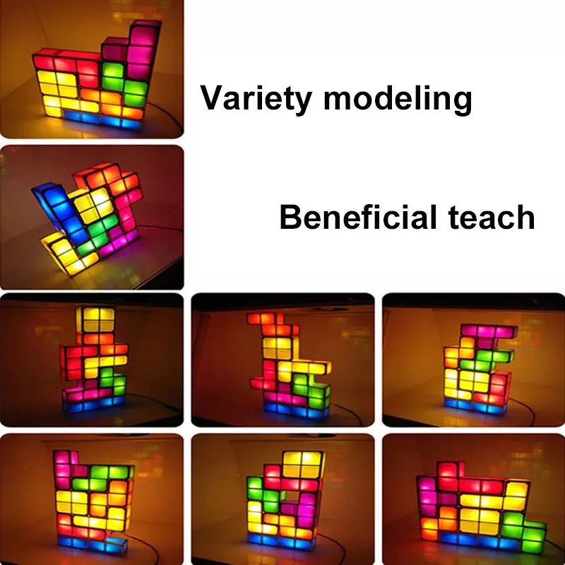 DIY Tetris Puzzle светильник, Штабелируемый светодиодный настольный светильник, строительный блок, светодиодный ночник, романтическая новинка, лампа для подарка ребенку