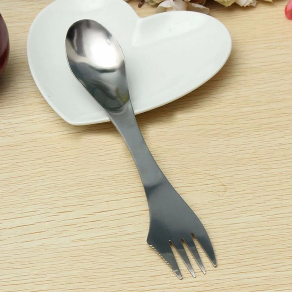 1 unids pieza 3 en 1 Cuchillo tenedor cuchara exterior vajilla multifunción Acero inoxidable deportivo Camping senderismo Picnic utensilios Combo