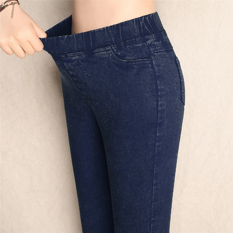 Big Yards 2017 Spring Autumn Lmitation Jeans Pants Women Elastic Waist Trousers Ladies Vintage Pencil Slim Skinny Jeans 3 Colors