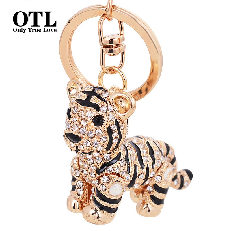 

3D Crystal Animal Siberian Tiger Keychain Women Bag Accessories Creative Design Cartoon Tiger Pendant Keychain