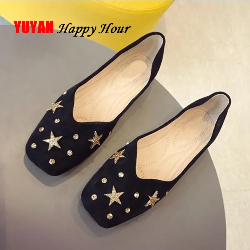 

2019 Spring Stars Flat Shoes Women Flats Fashion Ladies Shoes Woman Wideing Plus Size Slip on YX610