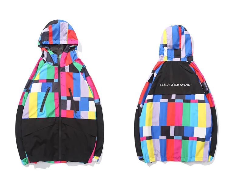 Multi Color Block Patchwork Hooded Zip Up Jacket 1