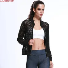 Luobolan высококачественные женские спортивные брюки для занятий йогой Куртка Фитнес сетка дышащий с длинным рукавом молния тренажерный зал беговые топы Спортивная одежда