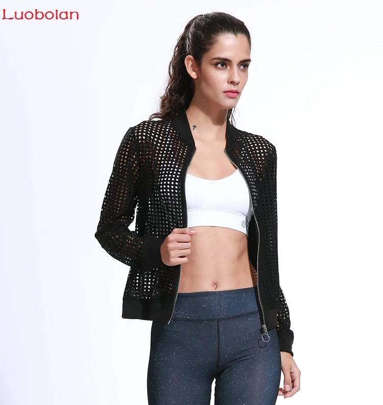 

Luobolan High Quality Women Sports Yoga Jacket Fitness Mesh Breathable Long Sleeve Zipper Gym Running Tops Sportswear Clothes