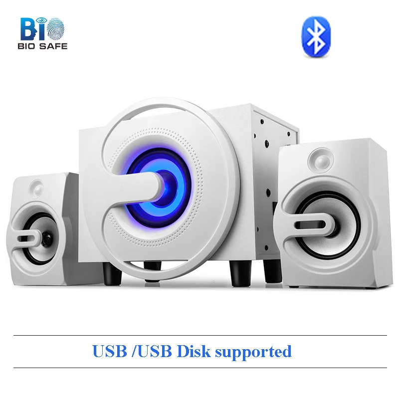 [Bio speaker s] Мини проводной комбинированный динамик для ноутбука, компьютерный динамик, 2,1 каналов, динамик s, Bluetooth, басовый аудио, музыкальный плеер - Цвет: BT White