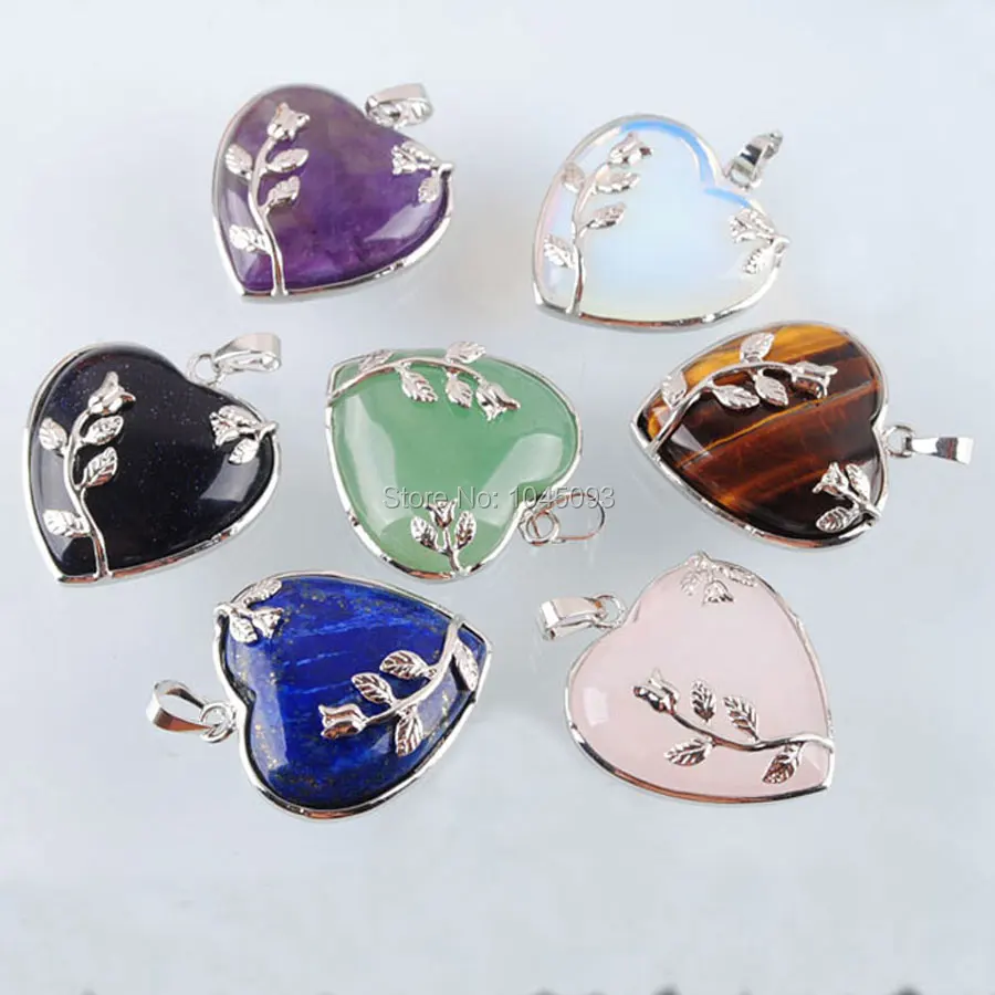

YOWOST Natural Blue Sand Lapis Lazuli Gem Stone Bead Heart Silver Plated Flower Healing Reiki Chakra Pendant Charm 1PCS QBN316