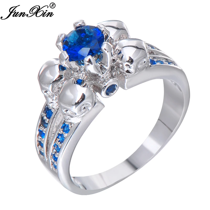 junxin blue crystal skull ring vintage wedding rings for women fashion white gold filled jewelry bague - Skull Wedding Rings For Men junxin blue crystal skull ring vintage wedding rings for women fashion white gold filled jewelry bague - Skull Wedding Rings For Men