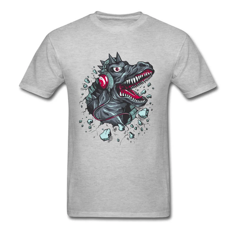 Funny Music Dino Tops Shirt for Boys Funny Fall Crewneck 100% Cotton Short Sleeve T-Shirt Design Tee Shirts Drop Shipping Music Dino grey