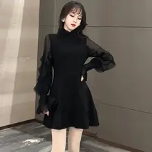 Новое поступление Женская Весенняя Готическая панк мини-юбка высокого качества с длинным рукавом Сексуальная черная юбка юбки для женщин DV50