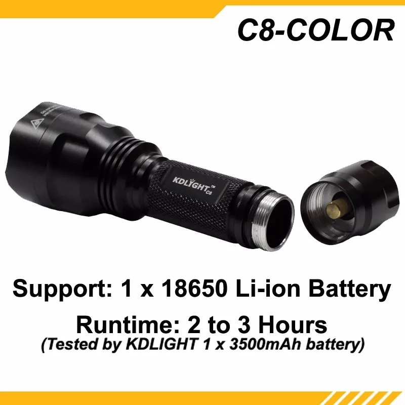 KDLITKER C8-COLOR Cree XP-E2 красный 620nm 320 люмен Кемпинг Охота светодиодный фонарик-черный(1 х 18650