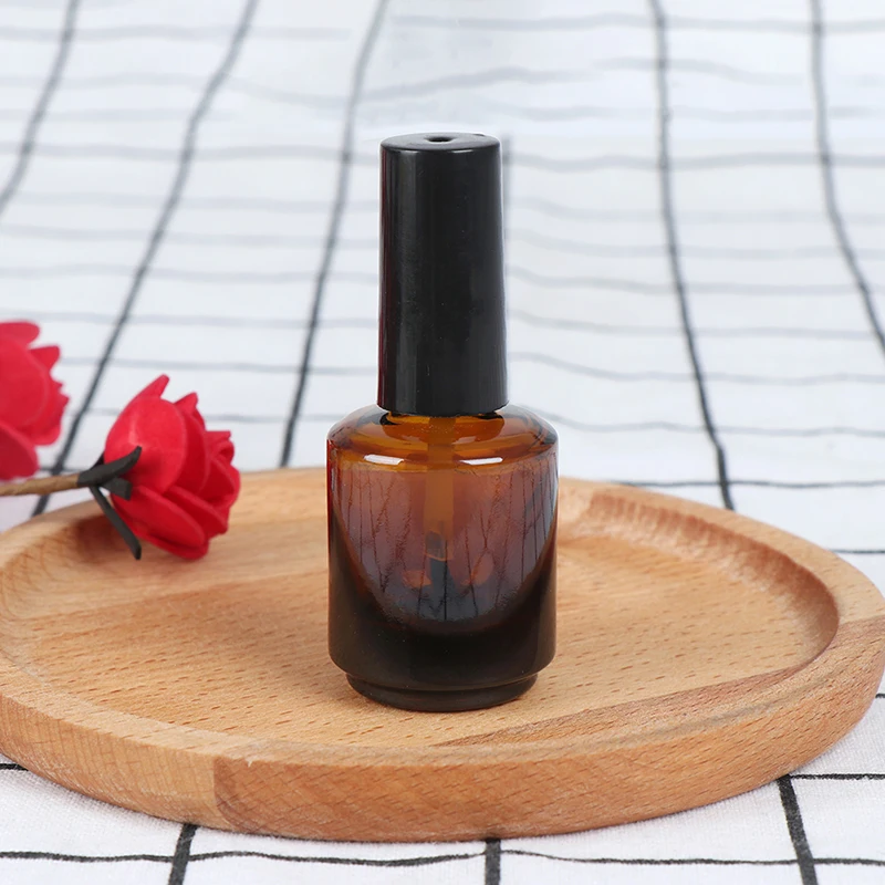 1PCS Brown Glass Nail Polish Bottle Empty With A Lid Brush Empty Cosmetic Containers Nail Glass Bottles 15ml With Brush