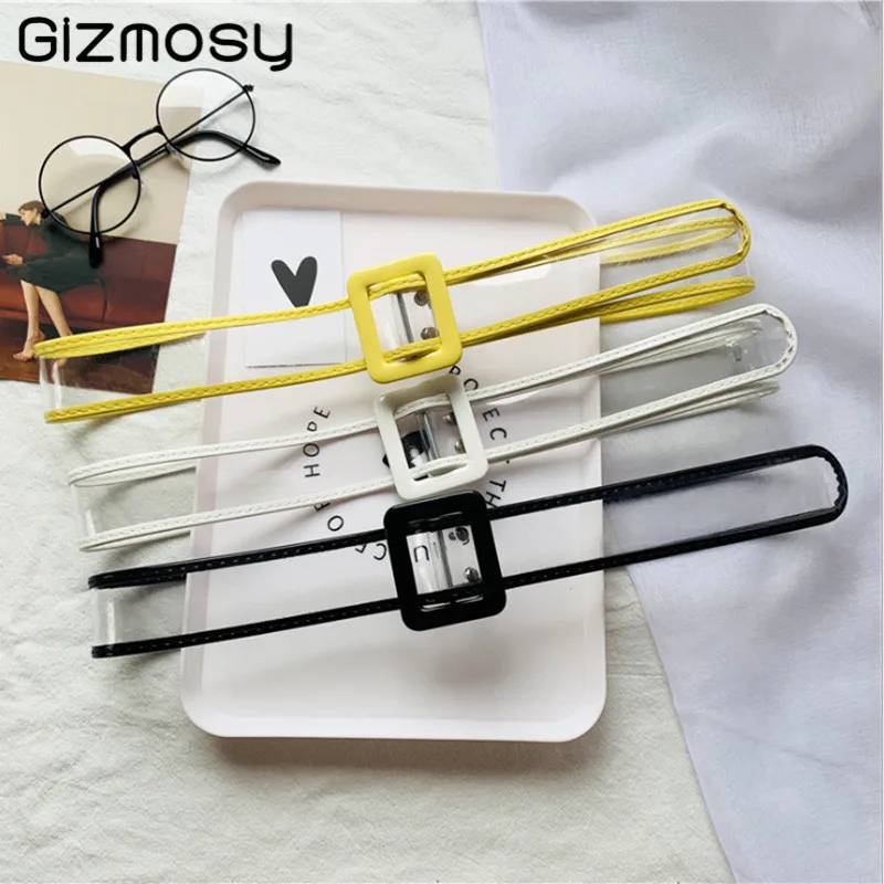 

PVC Transparent Belt Square Buckle Wide Belts Female Waist Belt Women Jeans Waistband Wild Fashion Decoration SY5170
