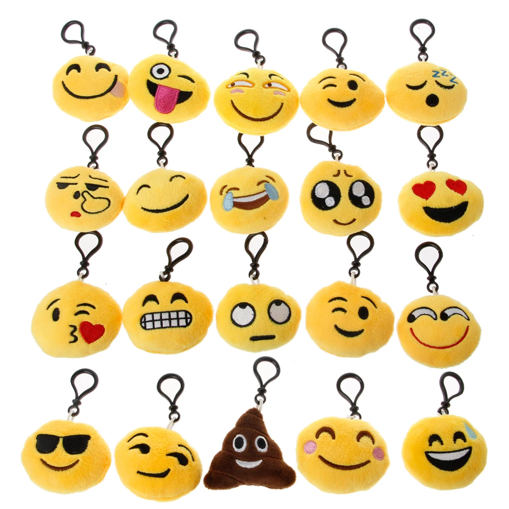 

20 Pack Emoji Keychain Lovely Emoji Plush Pillows Emoticon Key Ring Bag Decor
