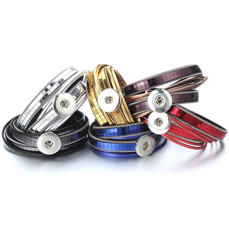 

2019 New Snap Jewelry Shinny Punk Multilayer Leather Snap Button Bracelets 18mm Snap Bracelet Leather Bangle For Women ZE565
