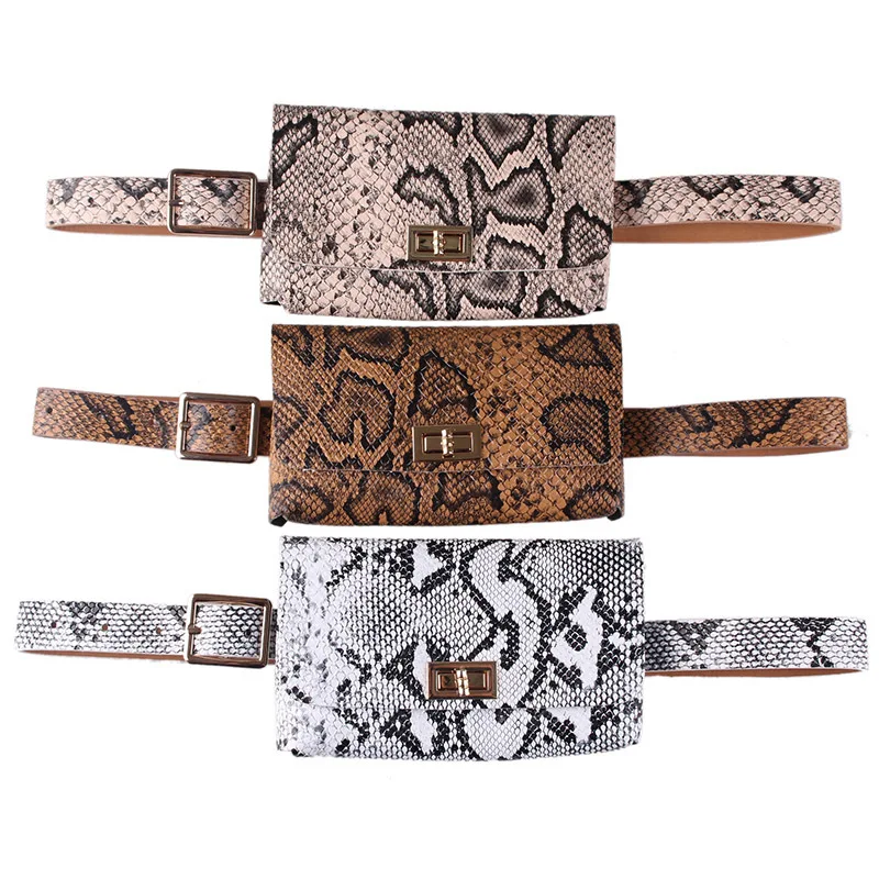 

2019 Detachable Serpentine Fanny Pack Bag PU Leather Waist Belt Bag Women Female Waist Packs Phone Shoulder Bags Purse Waistand