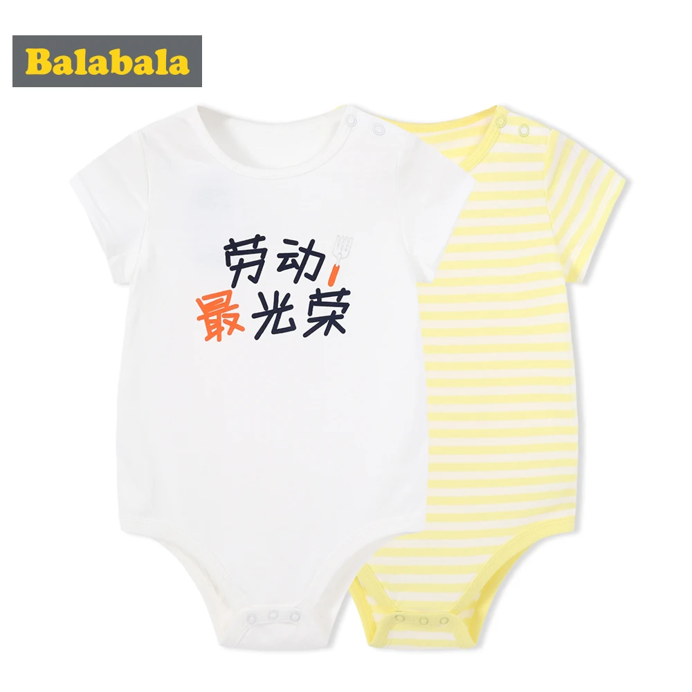 

Balabala Baby Boys 2 Pieces/lot Bodysuits Striped Pattern Letters Print 100% Cotton Summer Jumpsuits Newborn Infant clothes