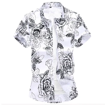 

MOGU New Summer Men's Print Shirts Fashion Casual Asian Plus Size Mens Floral Shirts High Quality Flower Shirts Male Social 6XL