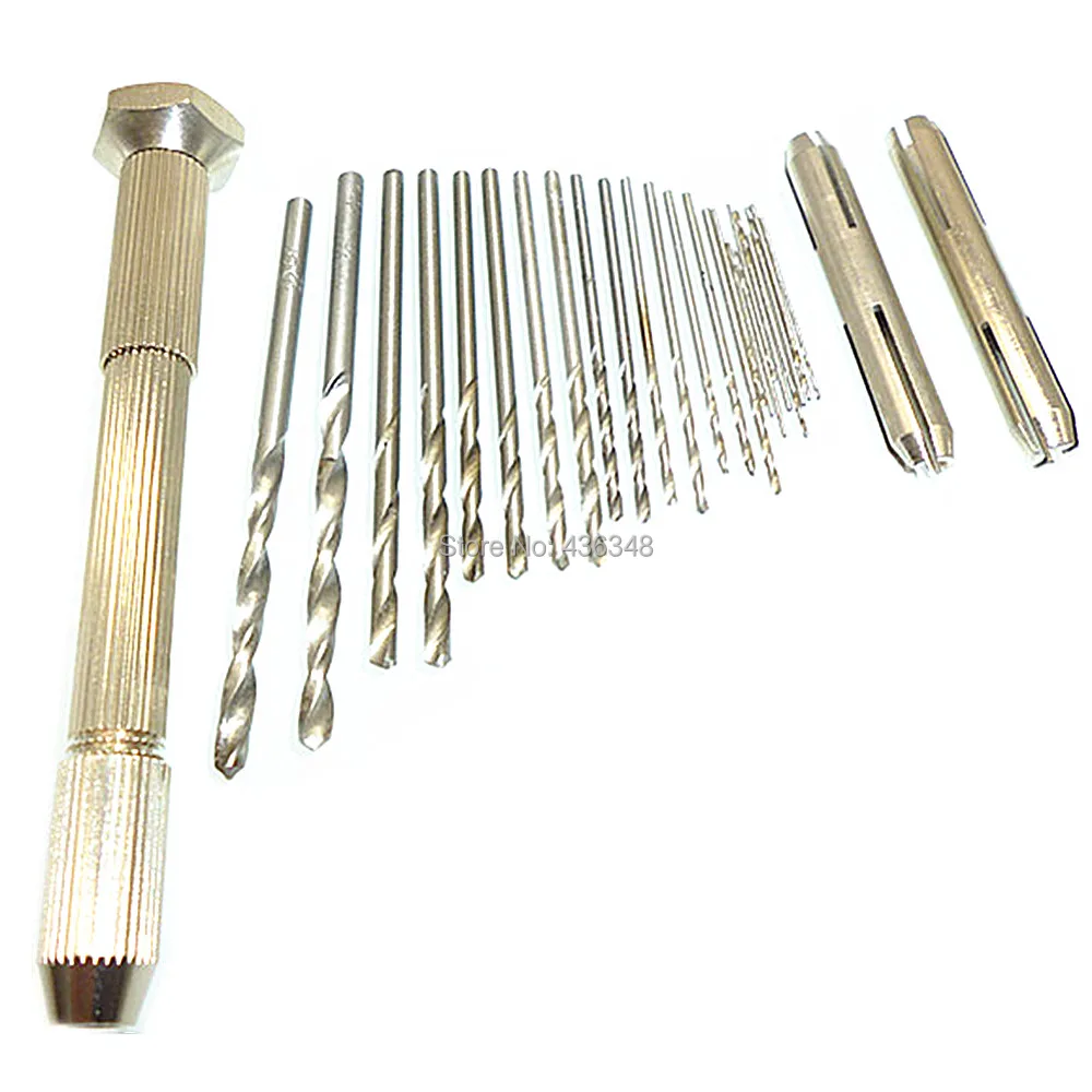 25pc 0.5mm-3mm Mini Micro Drill Hss Bits + Swivel Head Pin Vise Hand Drill Chuck
