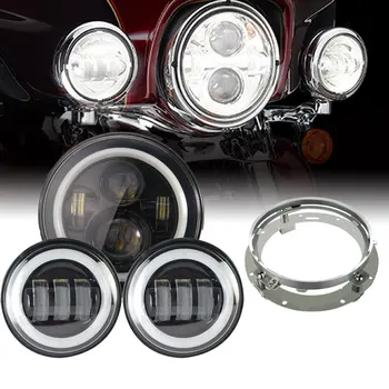 

for Harley moto 7inch LED Headlight Projector + 4.5inch Passing Lamps Fog Driving Lights with DRL + Adapter Ring for Harley