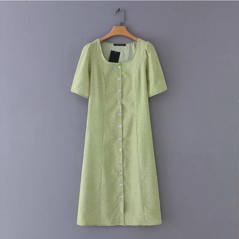 Women's Clothing Dress 2019 Polyester Single-Breasted Floral Dress Short Sleeve Dress Ms Summer Street Leisure Slim Fit Clothing