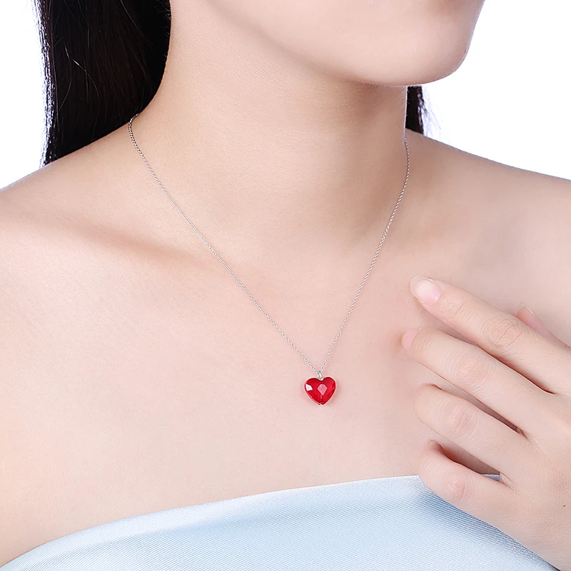 LEKANI кристаллы от Swarovski прекрасный кулон в виде красного сердца ожерелье для женщин Настоящее Серебро S925 ожерелье для влюбленных подарок на день Святого Валентина
