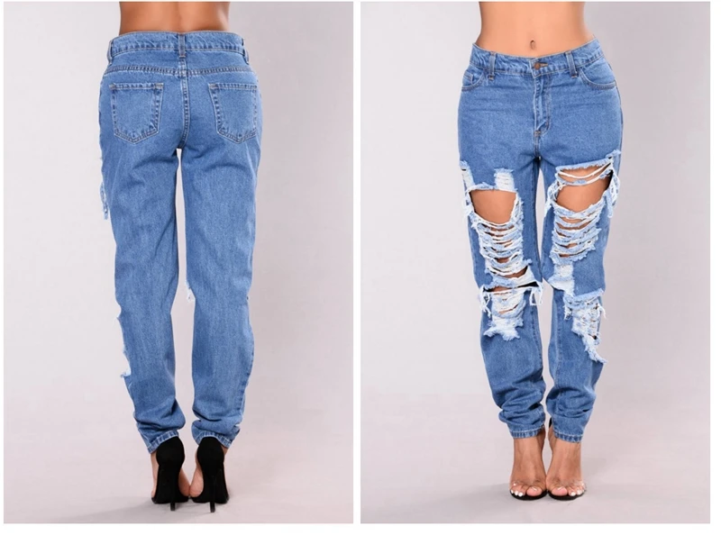 Boyfriend Hole Ripped Jeans Women Destroyed Distressed Pants Cool Demin Loose Vintage Jeans Girl Mid Waist Casual Pants Female