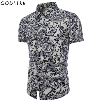 

Mens Shirts Fashion 2019 Summer Short Sleeve Slim Fit Pattern Cotton Linen Shirts Male White Casual Shirts Plus Size 4XL 5XL