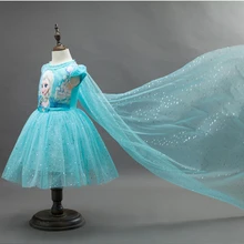 Большие размеры, для детей от 3 до 10 лет, летние платья для девочек с героями мультфильмов для костюмированной вечеринки Снежной Королевы детское модное блестящее платье принцессы в Корейском стиле+ накидка
