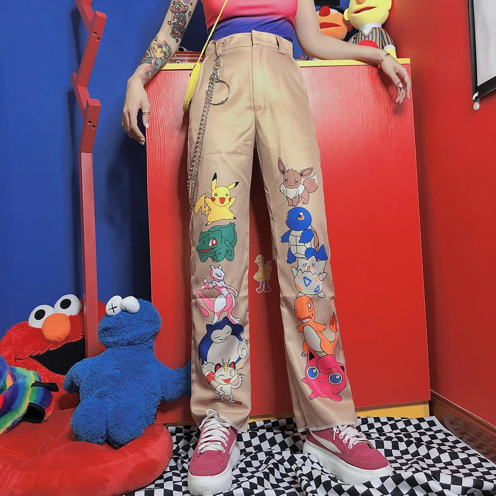 Harajuku/детские свободные штаны с забавным принтом Летние брюки для отдыха прямой