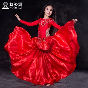 

New fashion long-Sleeve Belly dance Long expansion Skirt 2pcs set for little girl/children, costume performance wears RT126